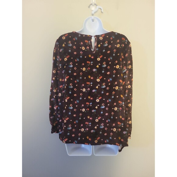 Anthro Seen Worn Kept Brown Floral Velour Long Sleeve Flowy Top Sz M - Picture 3 of 7
